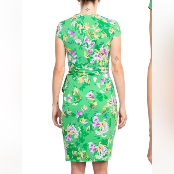 Maggy London Floral Tie Waist Midi Dress V-Neck Cap Sleeve NWT Size 8 - Picture 4 of 14